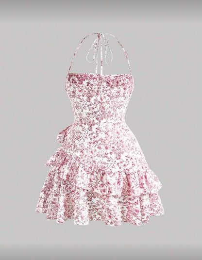 SHEIN MOD - Robe d'été courte à fleurs avec volant, dos nu