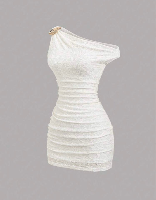 Sweetra - Robe de vacances plissée en tissu texturé à épaule asymétrique sexy Y2K