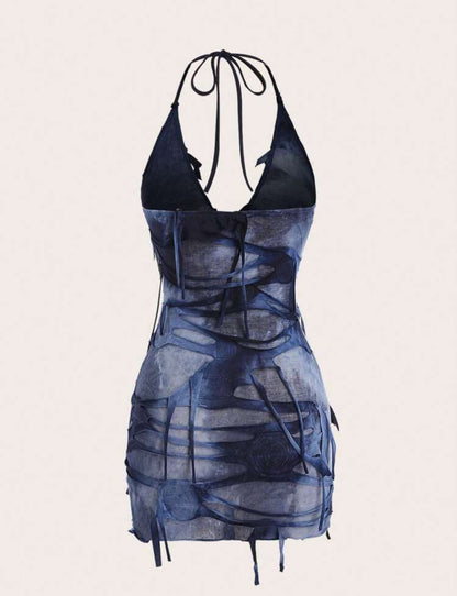 Robe De Sangle De
Cou De Licou Femme À Motif De Dégradé De Cravate Et Usée