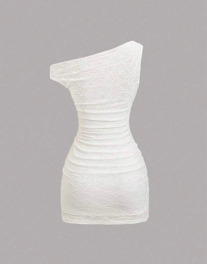 Sweetra - Robe de vacances plissée en tissu texturé à épaule asymétrique sexy Y2K