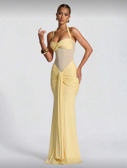 Robe à fines bretelles sexy, dos nu, taille cintrée