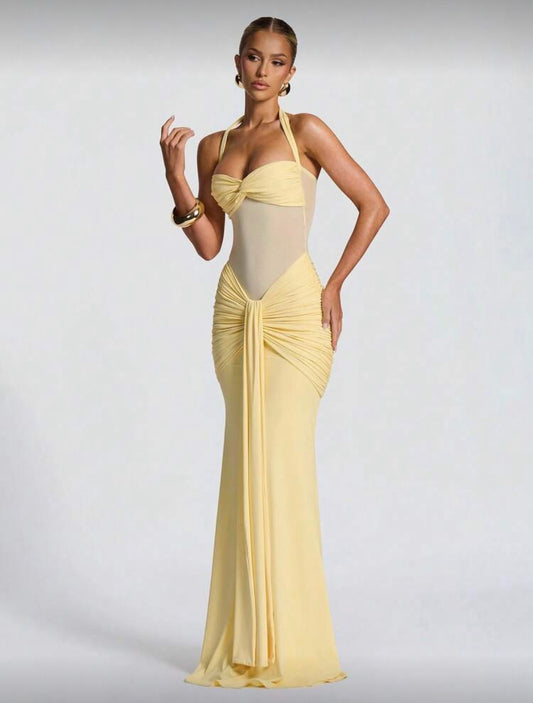 Robe à fines bretelles sexy, dos nu, taille cintrée