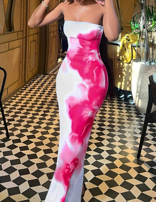 Robe mini bandeau à imprimé aléatoire pour femme