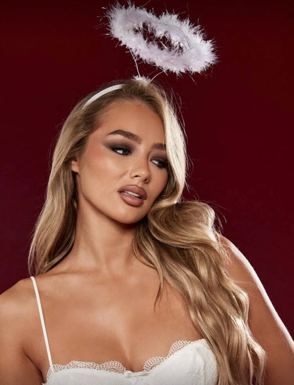 MISSGUIDED - Serre-tête avec halo d'ange, plumes blanches, accessoire de costume