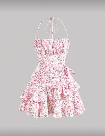 SHEIN MOD - Robe d'été courte à fleurs avec volant, dos nu