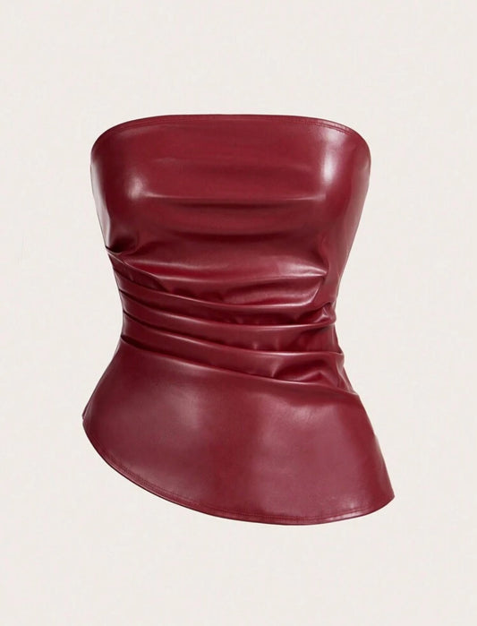 Top en cuir avec drapé asymétrique