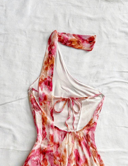 SHEIN WYWH - Robe mini sexy avec nœud, imprimé floral tie-dye