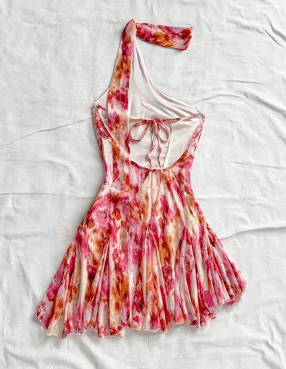 SHEIN WYWH - Robe mini sexy avec nœud, imprimé floral tie-dye