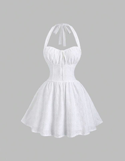 SHEIN Sweetro Robe blanche mini ajustée à taille haute, style vintage