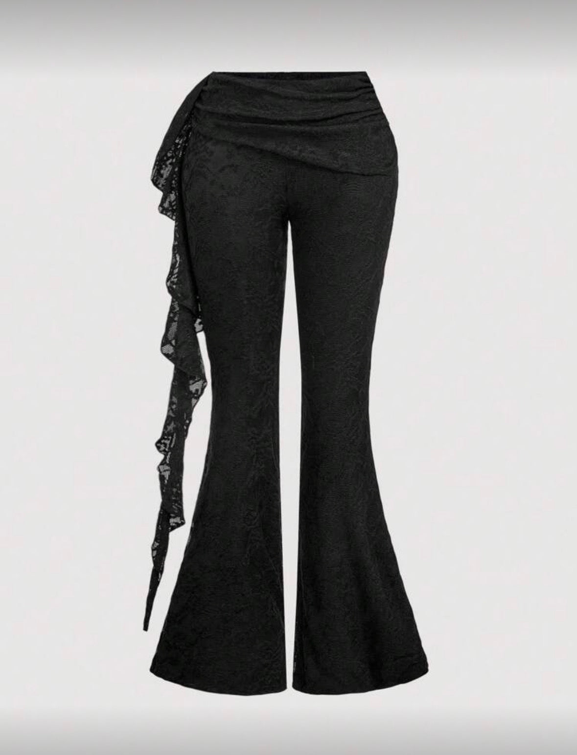 SHEIN MOD - Pantalon évasé en dentelle décontracté pour femmes, couleur unie