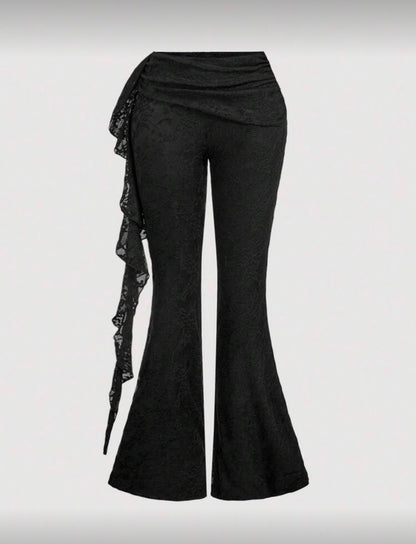 SHEIN MOD - Pantalon évasé en dentelle décontracté pour femmes, couleur unie