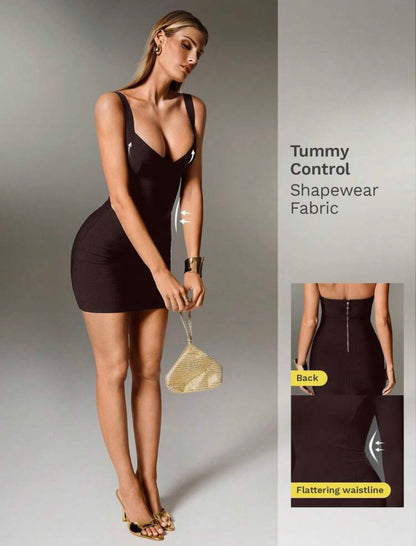 Nuvra - Robe bandage mini sexy en
tricot noir à fines bretelles