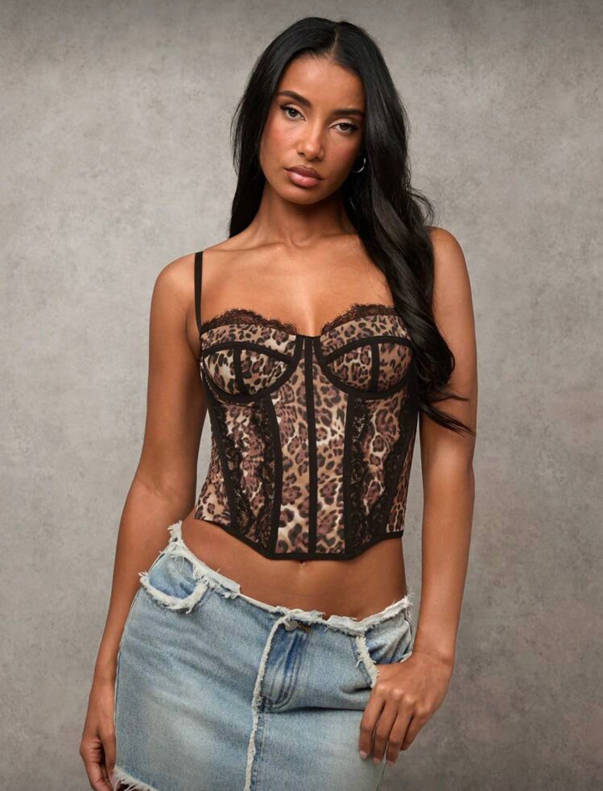 SHEIN x Ludmilla - Débardeur sexy en maille à imprimé léopard marron avec bordure en dentelle