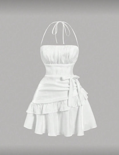 SHEIN MOD - Robe blanche ceinturée à la taille et à fines brides