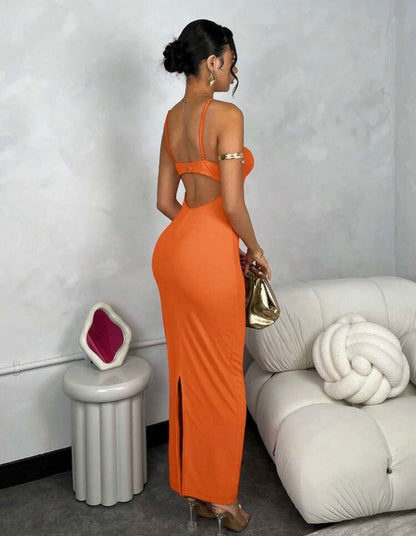 SHEIN BAE - Robe orange à encolure dégagée, à la couleur unie et au contraste de filet serré pour femme