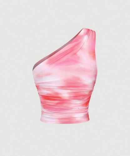Shein - top imprimé élégant et polyvalent à col asymétrique