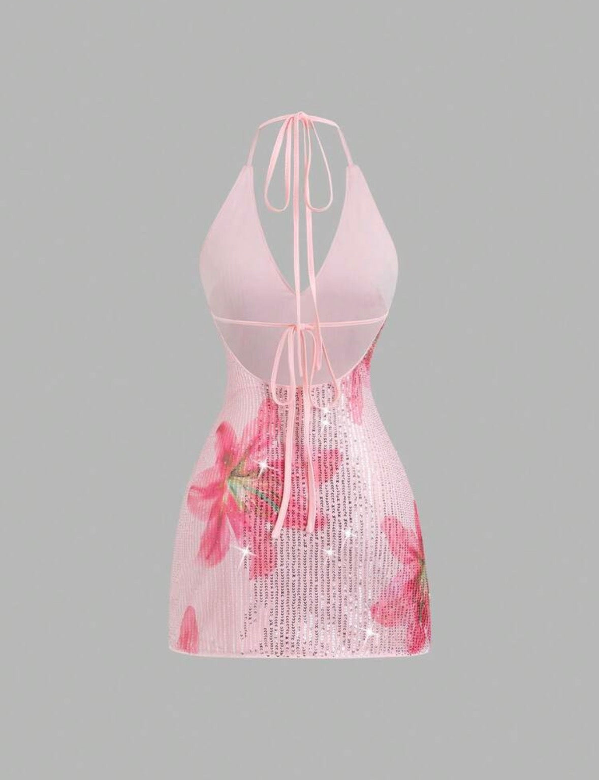 Sweetra - robe mini élégante, avec imprimé floral et paillettes, col en V et dos nu