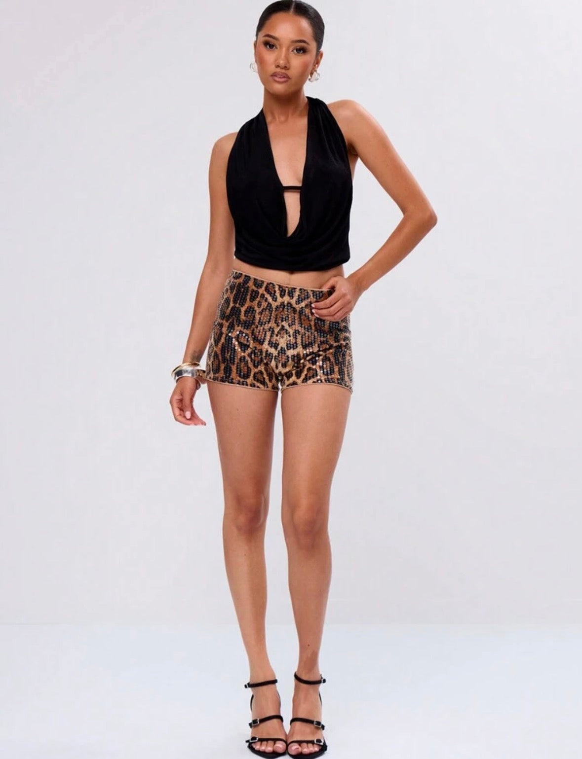 MUSERA - Short en sequins léopard