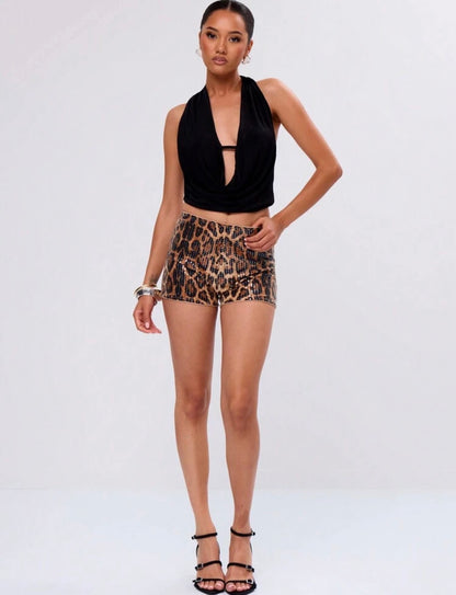 MUSERA - Short en sequins léopard