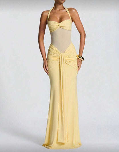 Robe à fines bretelles sexy, dos nu, taille cintrée