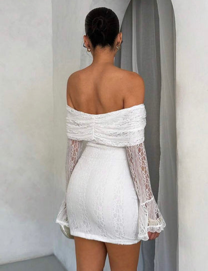 SHEIN BAE - Robe élégante et minimale pour femmes avec épaules dénudées, nœud papillon, bordure en dentelle