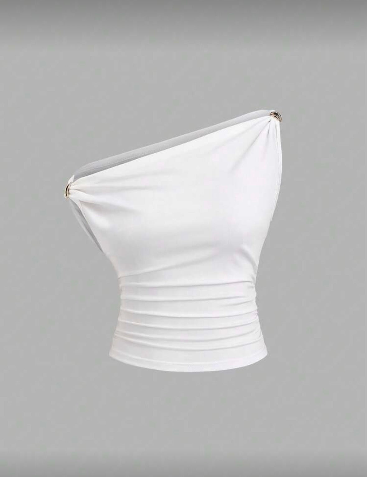 Sweetra - Top polyvalent couleur unie, avec design asymétrique plissé au cou