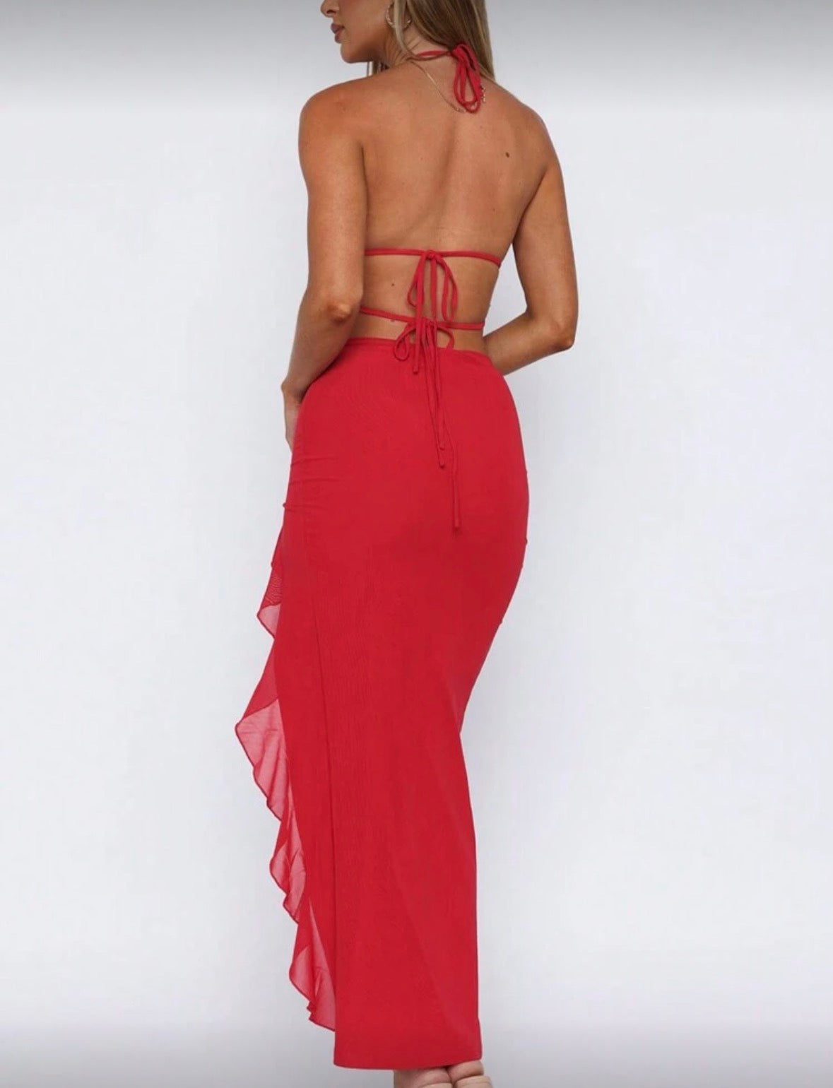 SHEIN BAE Robe d'été rouge à fente et dos ouvert