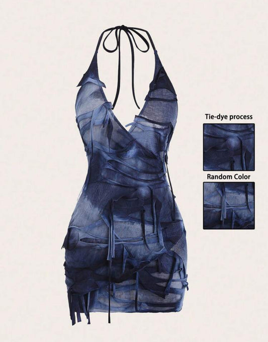 Robe De Sangle De
Cou De Licou Femme À Motif De Dégradé De Cravate Et Usée