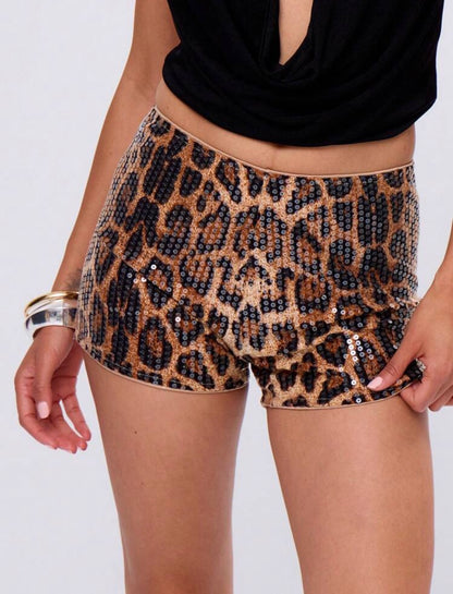 MUSERA - Short en sequins léopard
