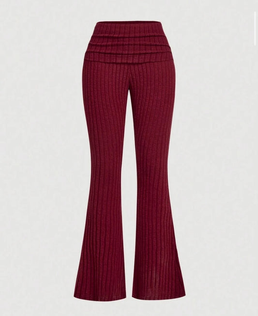 SHEIN MOD - Pantalon évasé à taille basse en maille rouge à motif ancre pour femmes