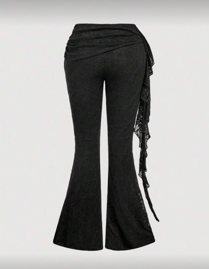 SHEIN MOD - Pantalon évasé en dentelle décontracté pour femmes, couleur unie