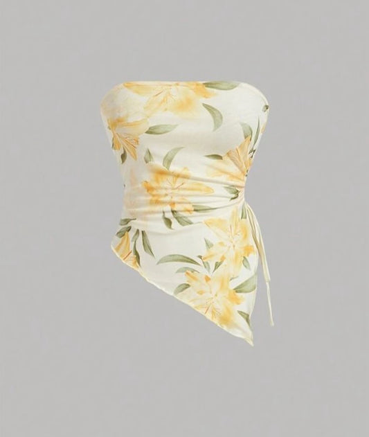 SHEIN MOD - Top sans bretelles à ourlet asymétrique avec motif floral